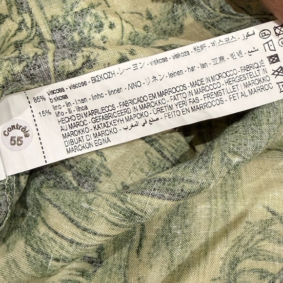 ZARA WRAP Style Green Forest Print PAREO Linen Blend Maxi DRESS SideSlit Women M - Picture 7 of 12